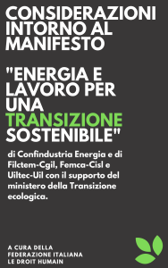 documenti e contributi sulla Massoneria - Manifesto transizione sostenibile di Confindustria energia e sigle sindacali